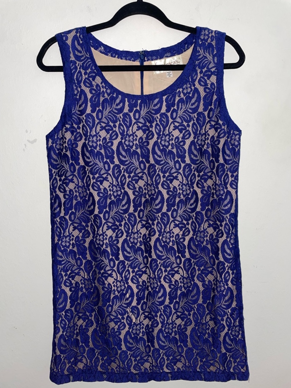 Francesca's Nude/Blue Floral Paisley Lace Shift Sleeveless Dress Women’s Size M